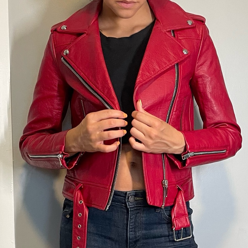 Zara Red Faux Leather Jacket